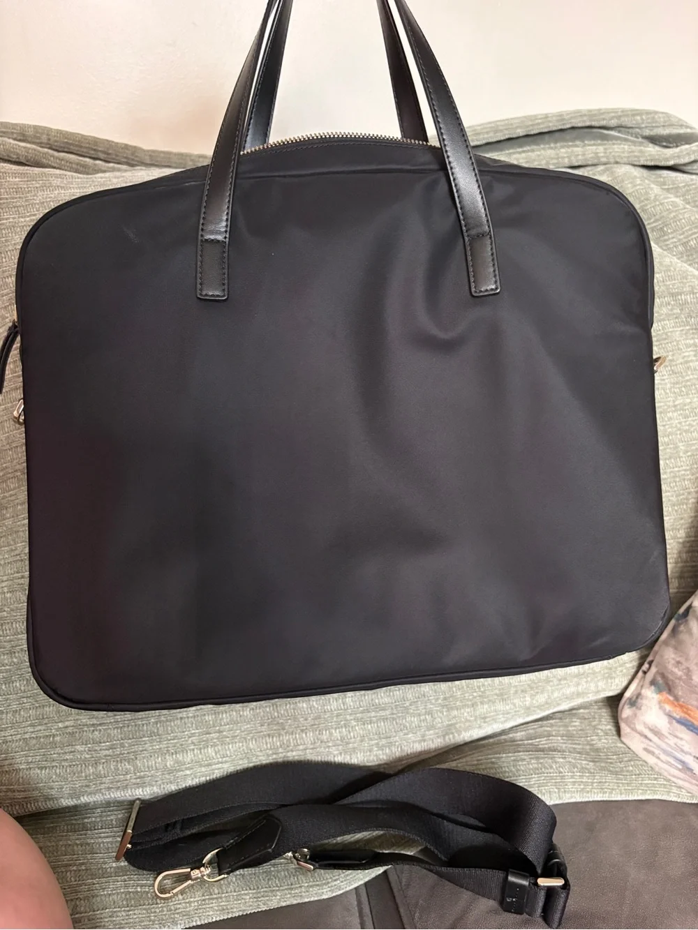 kate spade black nylon laptop brief with leather handles and removable strap